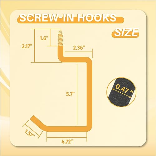 Screw in Ladder Hook, Black Heavy Duty Tool Holders 4PC, Bike Hooks, Wall Mount Garage Storage Hanger, Shelf Organizer for Hanging Bike, Ladder, Folding Chair, Cord (Pack of 2) - size: 5.7'' (Width:4.72'') (Pack of 2)