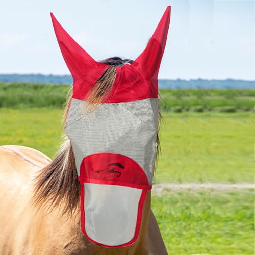 Horse Fly Mask with Long Nose and Ears,Red,Small Size