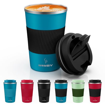 MMOMSIV 12oz Travel Coffee Mug, Insulated Coffee Cup with Leak-proof Lid - color: B-Dark Blue-12oz