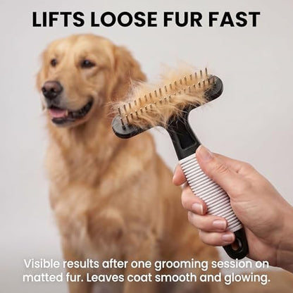 POODLIE Poodle Pet Dog Grooming Rake | Dematting Tool with Stainless Steel Shedding Comb for Pets | 2 Rows of Pins Gently Remove Loose or Tangled Hair from Undercoat (Black) - color: Black