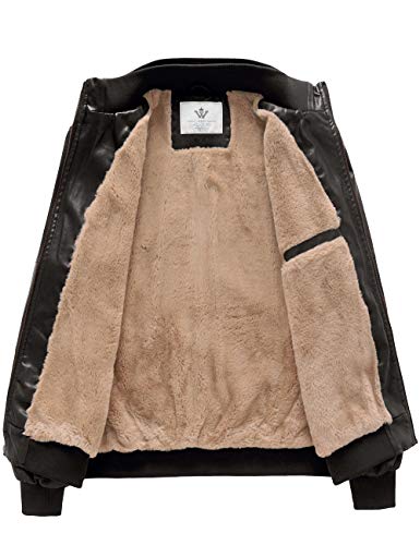WenVen Men's Stand Collar Fleece Lined Faux Leather Jacket Warm Winter Coat | Bomber Outerwear - color: Grey, size: Medium