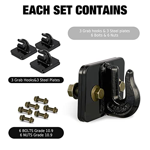 3/8" Tractor Bucket Hook Grade 70 Forged Steel Bolt On Grab Tow Mount with Backer Plate Flatbed Trailer Wrecker Tow Tie Down Forged Steel Maximum Break Strength 15,000 lbs - color: 3pcsBlack