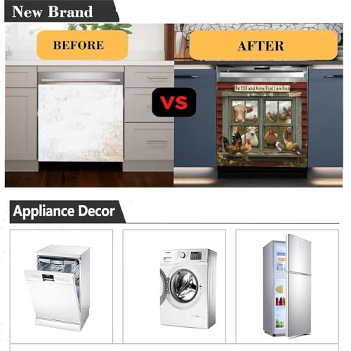 Farmhouse Animals Dishwasher Magnetic Cover,Rooster Refrigerator Magnet Cover Panel Decal, Cow Washing Machine Front Cover Magnetic Cover,Christian Appliance Panel Sticker,23"x26" - color: Animals, size: 23 W x 26 H inch