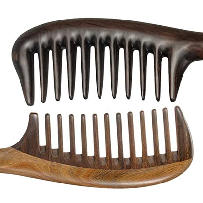 Louise Maelys 2 Pack Wooden Wide Tooth Combs For Curly Hair - color: Wide Tooth+Black Sandalwood