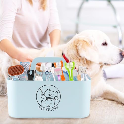 5-Compartment Blue Dog Stuff Storage Caddy, Portable Pet Grooming Organizer with Handle, 9.8" L x 6.1" W x 4.4" H - color: 5-Compartment（Blue）