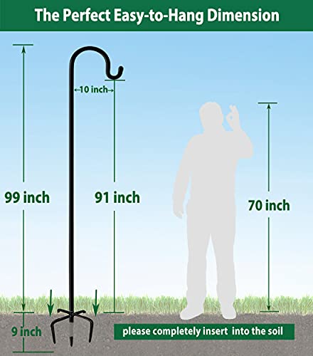 Adjustable Outdoor Shepherd Hook Stand with 5 Prong Base, 108 Inches Tall 3/5 in Thick, Shiny Black (2 Packs) - size: 108in-2pcs