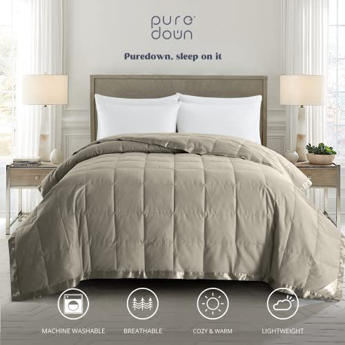 puredown® Blankets King Size - Soft Lightweight Down Blanket for All Seasons, Cozy Warm Luxury Bed Blanket with Satin Trim, Khaki (108"X90") - color: 07 Khaki, size: King