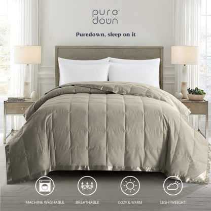 puredown® Blankets King Size - Soft Lightweight Down Blanket for All Seasons, Cozy Warm Luxury Bed Blanket with Satin Trim, Khaki (108"X90") - color: 07 Khaki, size: King