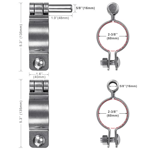 Insaga 2-3/8'' Chain Link Fence Gate Post Hinge Kit, Thick SUS304 Chain Link Fence Parts Includes Female Gate Hinge (2pcs) and Male Gate Hinges (2pcs), Heavy Duty Gate Hinges up to 500LB (2 Pairs) - color: Heavyweight, size: 2-3/8''-2Pack