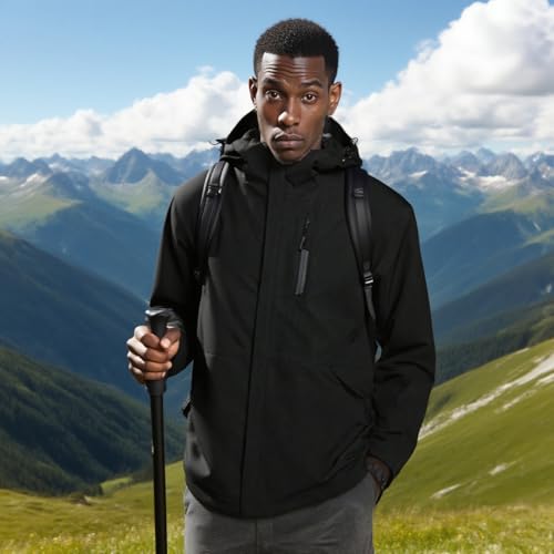 Men's Waterproof Shell Jacket, Lightweight Windbreaker Raincoat, Outdoor Trench Coat - color: Black, size: Medium