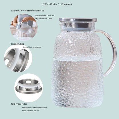 Purefold 105 Oz Borosilicate Glass Pitcher with Lid, Glass Beverages Jug | Iced tea, juice, milk, coffee pitcher. Heat resistant 0–300°F. Dishwasher safe, BPA free borosilicate glass, leakproof lid. - size: 105 Ounces