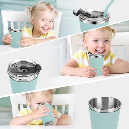 Stainless Steel Kids Cups with Lids, 5 Pack 12oz Spill Proof Cups - color: Green, Light Gray, Blue, Gray, Purple