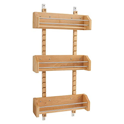 Rev-A-Shelf Pullout Wall Storage Organizer for Kitchen Cabinets, Sliding Door Mounted Spice Rack with 3 Adjustable Shelves, Maple Wood, 4ASR-18 - size: 13.13" W