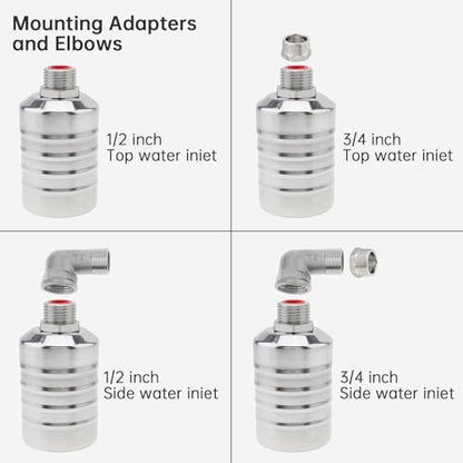 Float Valve, 1/2inch to 3/4inch Auto Fill Shut Off Water Float Valves | 304 Stainless Steel Fully Automatic Water Level Control for Water Tank, Pool, Tower, Livestock Troughs - style: Style 1
