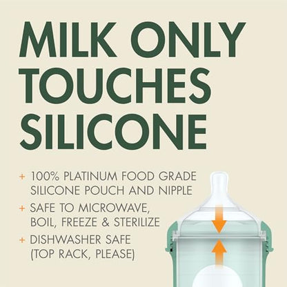 Boon Nursh Silicone Baby Bottles - Green Speckle - 8 Oz - 3 Count | 100% Food-Safe Silicone, Made Without BPA Or PVC, Slow Flow, Air-Free Feeding, Helps Reduce Colic Symptoms, Dishwasher Safe - color: Speckle Green, size: 4 Ounce (3 Count)