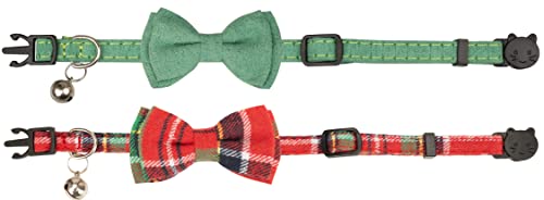 Collar for Cat Pet Breakaway with Bell Bowtie Detachable Bow Adjustable Safety Kitten Puppy Girl Boy 2pcs Christmas-B - color: Christmas-B