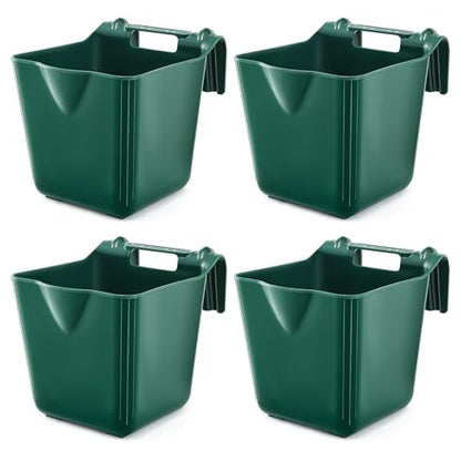 4 Pcs 15 Quart Plastic Hook Over Horse Feed Bucket for Stall Fence, Green - color: Green