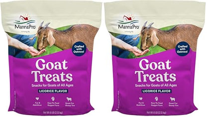 Manna Pro Goat Treats, Licorice Flavor, Nutritious Goat Snacks with Oatmeal, Great-Goat Supplements Alternative, Ideal for Goats, Sheep & Small Livestock, 6 lb (Pack of 2) - size: 6 Pound (Pack of 2)