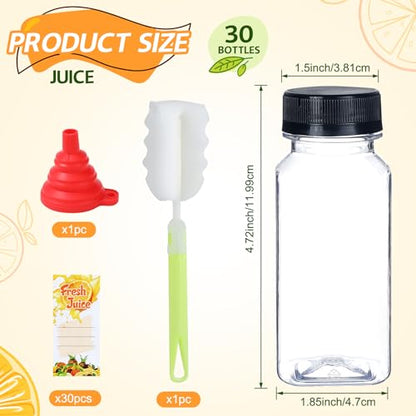 30pcs 6oz Empty Plastic Juice Bottles with Tamper Evident Caps - size: 6 ounces
