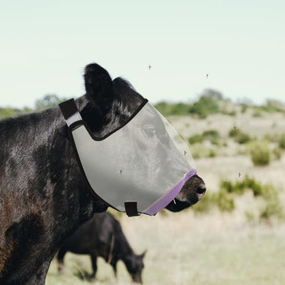 Abbylike 2 Pcs Cattle Livestock Fly Mask Adjustable Mesh Cow Mask with Elastic Chin Strap, Breathable Mesh Padded Large Spacing Forelock Opening Design Adjustable Fit for Cattle (White) - color: White