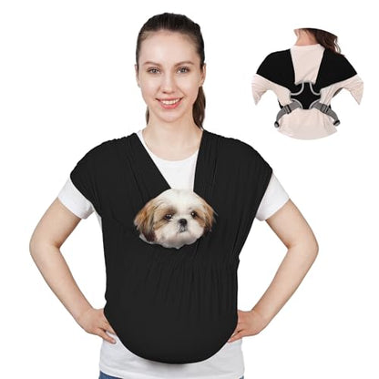 Supet Dog Sling Carrier for Small Pet, Adjustable Hands Free Front Backpack - color: Black, size: Regular