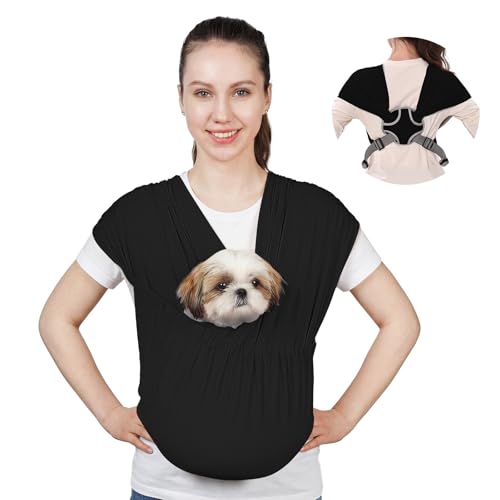 Supet Dog Sling Carrier for Small Pet, Adjustable Hands Free Front Backpack - color: Black, size: Plus
