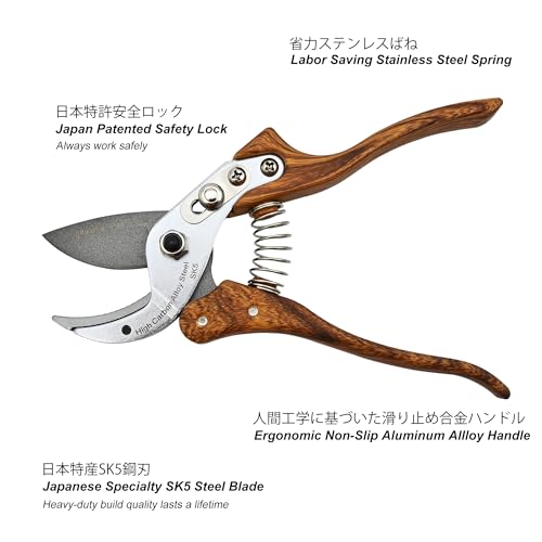 TONMA Anvil Pruning Shears [Made in Japan] Heavy Duty Garden Shears Secateurs, Japanese Gardening Scissors Plant Pruners Hedge Clippers, Ergonomic Imitation Wood Grain Aluminum Alloy Handle - style: Anvil Garden Shears (Wood Grain)