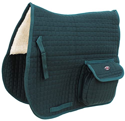 Horse English Quilted Faux Fur All-Purpose Saddle Pad Pockets 72152 - color: Hunter Green