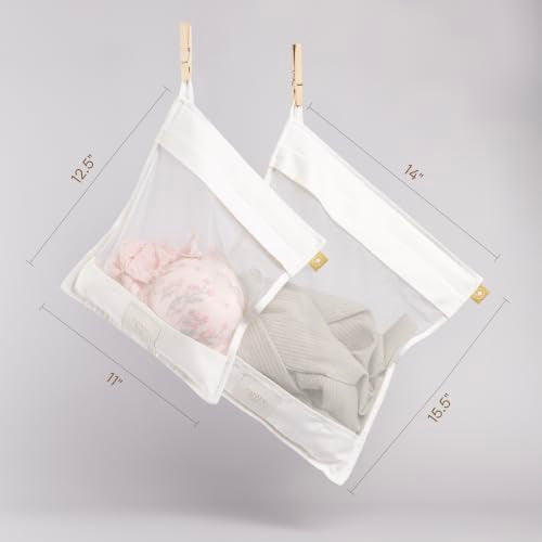Organic Cotton Mesh Laundry Bags for Delicates & Travel, 2 Pack | Mesh Wash Bags for Lingerie, Bras, Delicates, and Garments; Large and Small Size for Machine Washing, Carbon Neutral, White