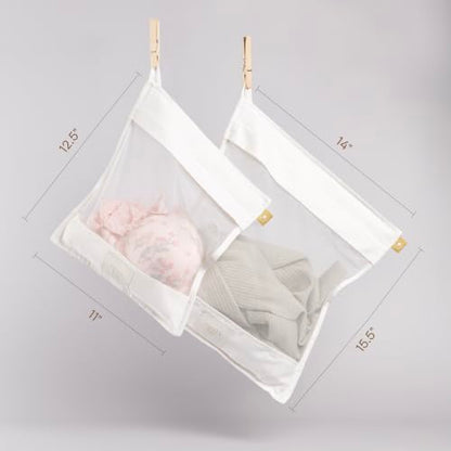 Organic Cotton Mesh Laundry Bags for Delicates & Travel, 2 Pack | Mesh Wash Bags for Lingerie, Bras, Delicates, and Garments; Large and Small Size for Machine Washing, Carbon Neutral, White