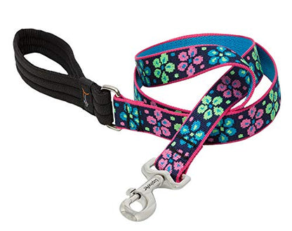 LupinePet Originals 1" Flower Power 4-Foot Padded Handle Leash for Medium and Larger Dogs - size: 1" wide; 4-ft long