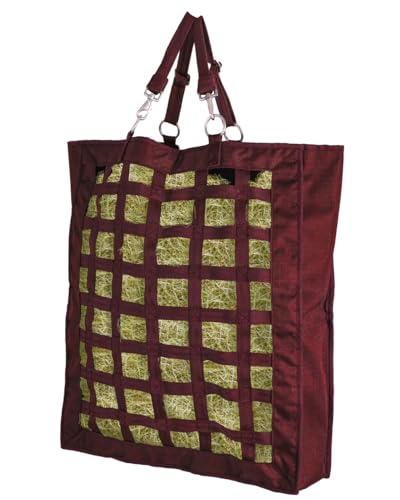 QHP Slow Feeder Hay Bag for Horses - color: Burgundy