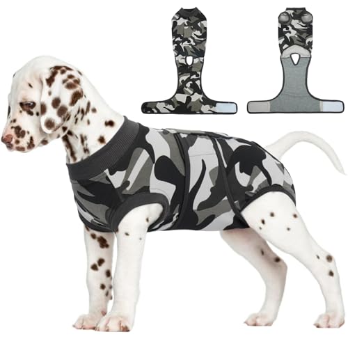 FUAMEY Dog Surgery Recovery Suit, Soft Breathable Neuter Suit for Male Dogs - color: Grey Camouflage, size: Xs(back:8.3-11.4in,wt:4-7lbs)