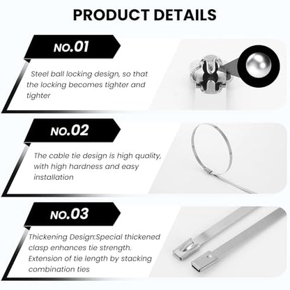 100 PCS 11.8 Inch 304 Stainless Steel Metal Zip Ties - color: Silver