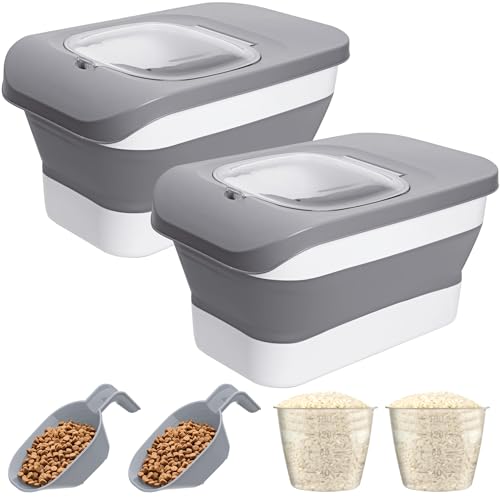 10-26Lbs Airtight Dog Food Container 2Pcs,Collapsible Pet Food Storage - color: Light Grey-2/10-26 Lbs