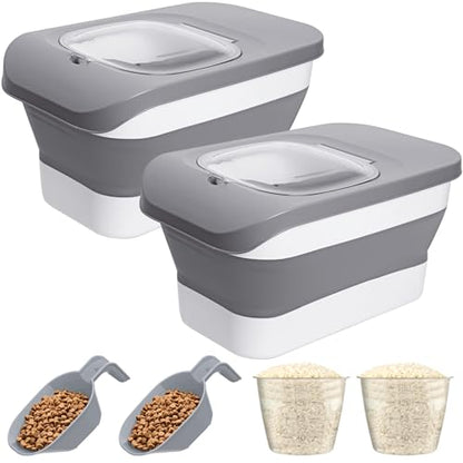 10-26Lbs Airtight Dog Food Container 2Pcs,Collapsible Pet Food Storage - color: Light Grey-2/10-26 Lbs