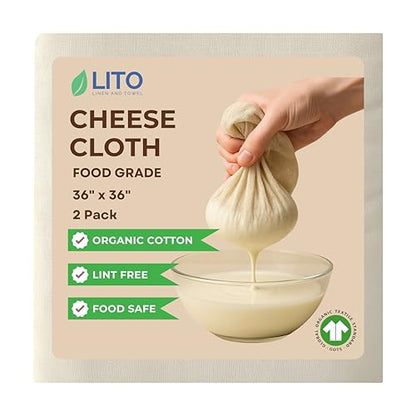 Cheesecloth for Straining, Organic Cheese Cloth, Fine Mesh Nut Milk Cloth, Unbleached Cotton Cheese Cloth for Yogurt, Cheese Making, Bread Baking, Juicing, Cooking, Grade 90 (36 x 36 Inch) - 2 Pack - size: Cheese Cloth Grade 90 (2 Pack)