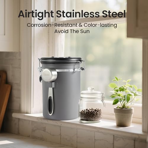 Veken Coffee Canister, Airtight Stainless Steel Food Storage Container,22OZ - color: Gray, size: 22 oz