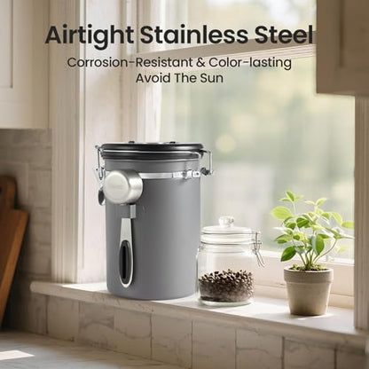 Veken Coffee Canister, Airtight Stainless Steel Food Storage Container,22OZ - color: Gray, size: 22 oz