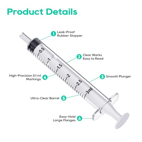 JOLLY PARTY 50Pack 3ml Syringes with Caps 3cc Small Oral Syringe Needleless - style: 3ml