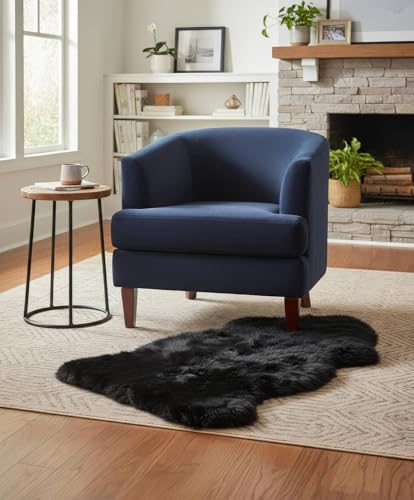 Super Area Rugs Black Sheepskin Rug Genuine Single 2x3ft Pelt Fluffy Fur Seat Cushion and Chair Cover - color: Dark Black, size: 2' x 3' (Natural)