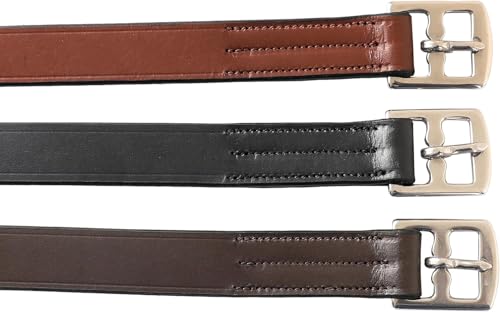 Exion Pre-Stretched English Stirrup Leathers | Non-Stretch Genuine Leather Stirrup Straps for English Saddles | 18 Numbered Holes Stainless Steel Buckles | Pair Black Havana Oak 48 54 58 62 - color: Black, size: 150 cm / 60"