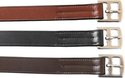 Exion Pre-Stretched English Stirrup Leathers | Non-Stretch Genuine Leather Stirrup Straps for English Saddles | 18 Numbered Holes Stainless Steel Buckles | Pair Black Havana Oak 48 54 58 62 - color: Black, size: 150 cm / 60"