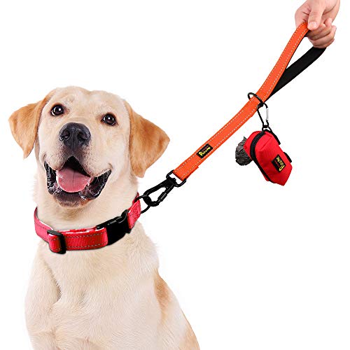 PLUTUS PET Short Training Dog Leash with Padded Handle for Medium Large Big Dogs,18 Inch Heavy Duty Strong Traffic Dog Leash with Carabiner Clip for Climbing Walking or Guiding Blind（18”，Orange | Reflective, Heavy Duty Strong Nylon, Traffic Leash with Car