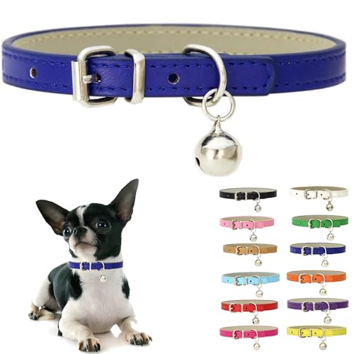 Dark Blue XS Dog Collar with Bell, XXS Puppy Kitten Cat Collars X-Small - color: Dark Blue, size: XS for Neck 8"-10.5"