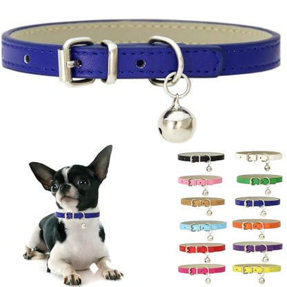 Dark Blue Cat Collar with Bell, Soft Pu Leather Puppy Dog Collars Medium - color: Dark Blue, size: M for Neck 12"-14.5"