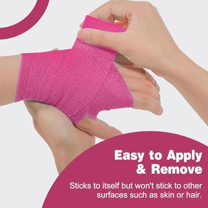 AZEN 16 Pack Self Adhesive Bandage Wrap Pink, 2" X 5 Yards Elastic Cohesive Bandage Wrap, Athletic Tape, Vet Wrap, Ankle Tape, Tattoo Grip Tape Wrap (Pink) - color: Pink, size: 2IN - 16Pack