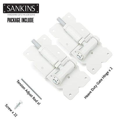 Self Closing Gate Hinges Heavy Duty Hardware Hinges for Wooden/Vinyl/PVC Fences, 90 Degree Adjustable Gate Hinge with Installation Screws and Swing Adjuster Tool, 2 Pack/Set, White - color: White