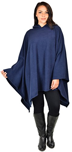 Dare2BStylish Women Poncho Style Hoodie Sweater Fleece Cover Up for Cold Weather - color: Navy Blue