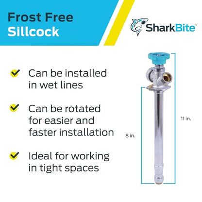 SharkBite 8 Brass Push Frostfree Sillcock, Chrome/Blue - size: 8 in.